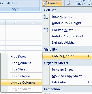 Select unhide columns