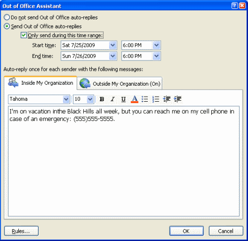 Outlook 2007 OOO Assistant