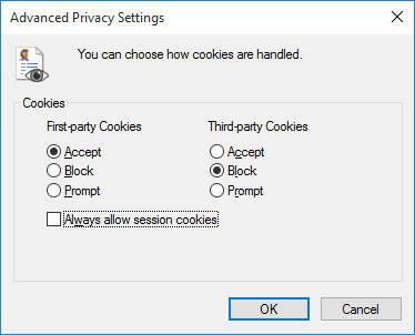 IE Advanced Cookies Settings