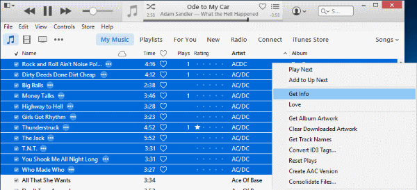 iTunes get info multiple