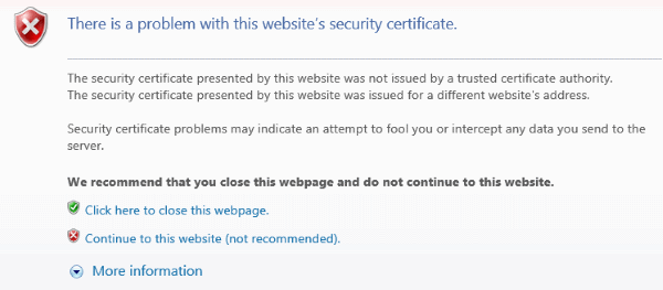 IE problem with website security certificate