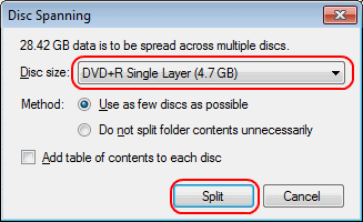 Disc spanning size selection