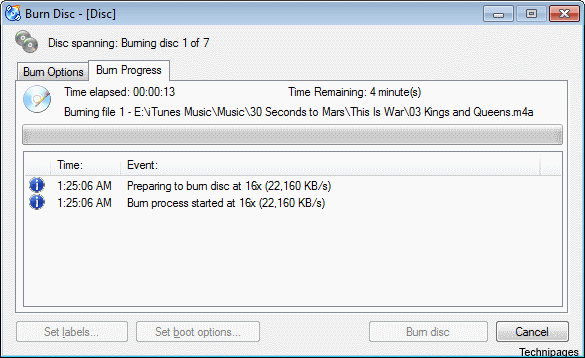 CDBurnerXP burning spanning discs