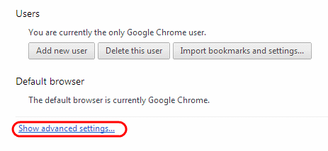 Google Chrome Show Advanced Settings option