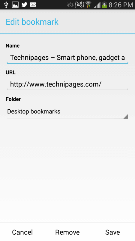 Chrome Android modify saving bookmark