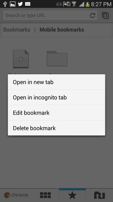 Chrome Android Edit Delete options