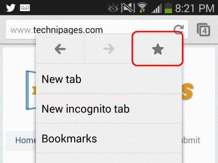 Chrome Android bookmark star