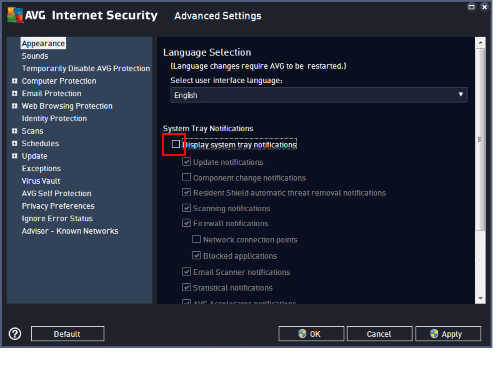 AVG Notifications option