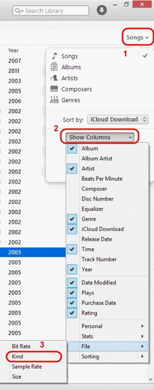 iTunes enable Kind column