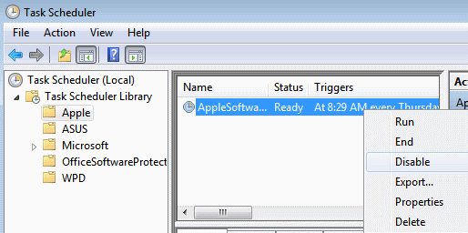 Disable Apple Update in Task Scheduler