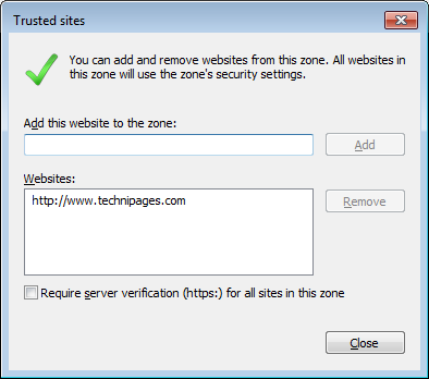 IE adding trusted site URL