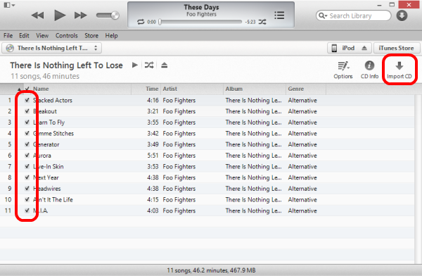 iTunes Import CD option