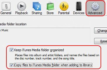 iTunes organization settings