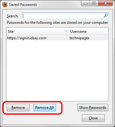 Firefox remove stored passwords