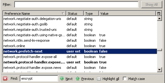 Firefox - network.prefetch-next Setting