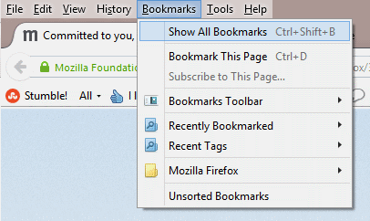 Firefox All Bookmarks menu