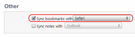 Sync bookmarks with safari option in iTunes