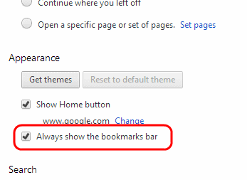 Always Show bookmark bar setting in Chrome