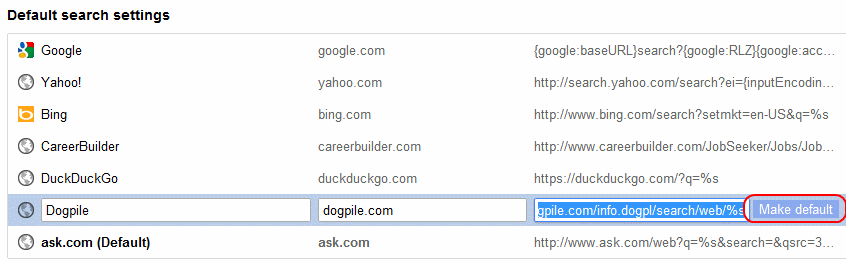 Setting default search engine for Chrome address bar