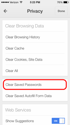 Chrome iOS Clear Saved Passwords