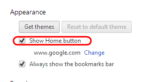 Google Chrome Show Home button option