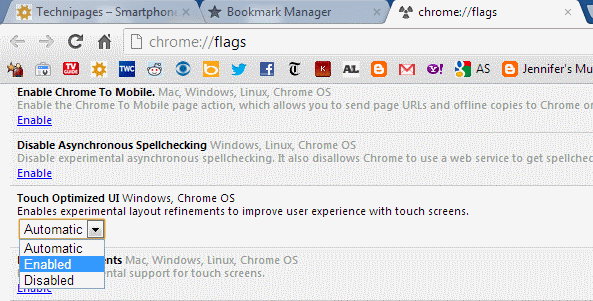 Chrome Touch Optimized setting