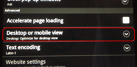 Kindle Fire Browser desktop or mobile view setting