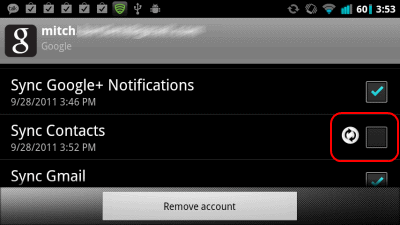 Android uncheck sync contacts