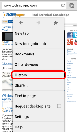 Android Chrome History option