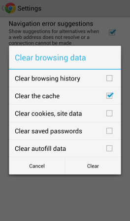 Chrome Android Clear Cache Check