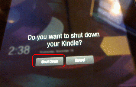 Kindle Fire Shut Down button