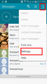 S5 Messaging Settings option