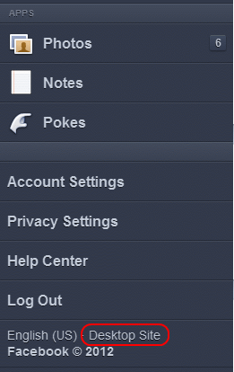 Facebook mobile Desktop Site link