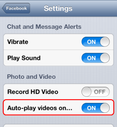 iOS Facebook auto play video setting