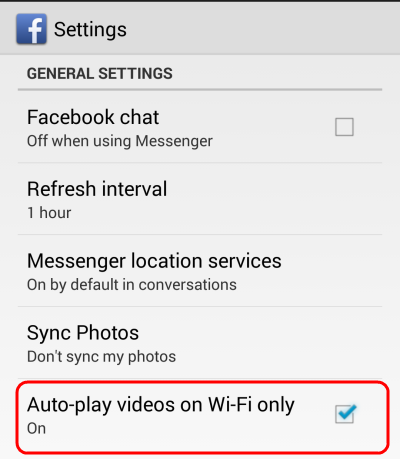 Android Facebook auto play video setting