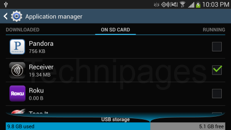 Apps on SD card screen