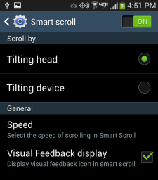 S4 Smart Scroll settings screen