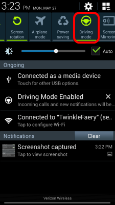 S4 Driving mode option from notification area