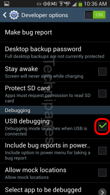 S4 USB Debugging selection