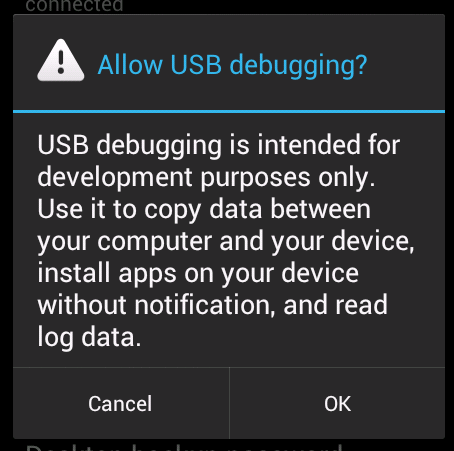 Confirm enable USB debugging