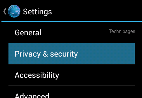 Android Browser Privacy and Security settings option