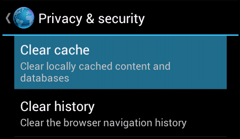 Android Browser Clear cache option