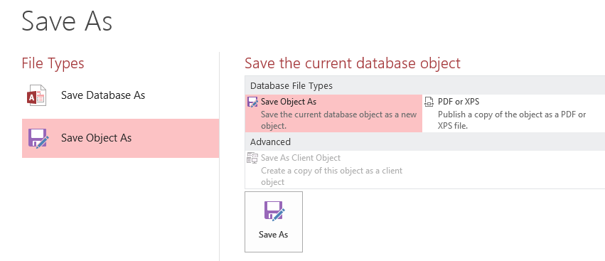 File Save As for query