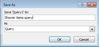 Save As Query window