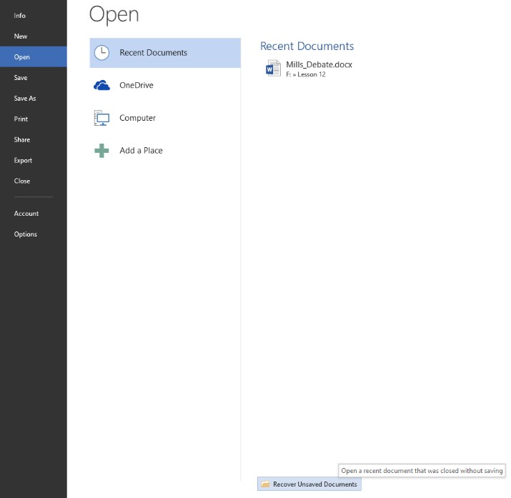 Recover Unsaved Documents