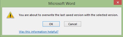 Dialog box to overwrite saved version