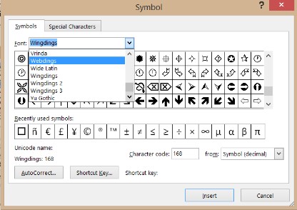 Symbols window