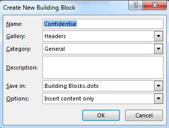 Building block dialog box