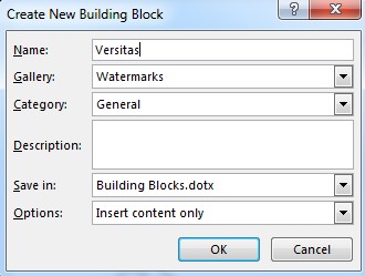 New building block dialog box