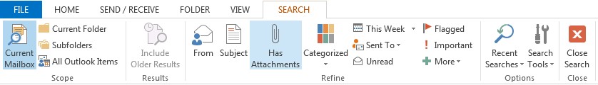 Search tab ribbon